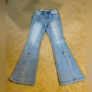 high rise flare, injenious stretch, denim jeans, size 24
